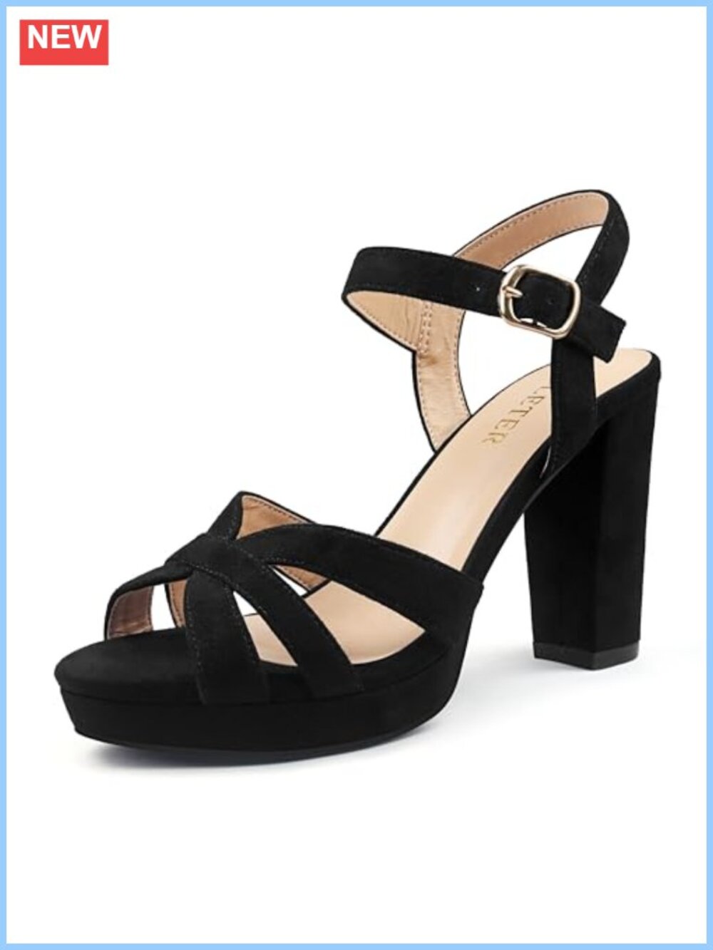 Crisscross Block Heel Ankle Strap Platform Sandals Faux Leather Peep Toe Dress